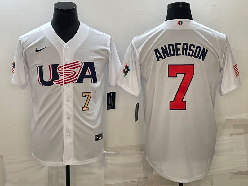 Men 2023 World Cub USA 7 Anderson White Nike MLB Jersey3